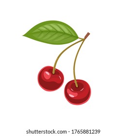 Ripe cherries with leaves isolated on a white background. Vector illustration