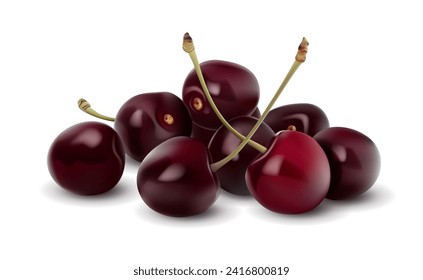 Ripe cherries on a white background. Vector illustration. Sketch for creativity.
