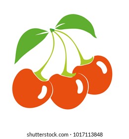 Ripe cherry berries on a white background. Icon, isolated on a white background. Vector illustration.