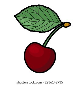 Ripe cherry berry with a leaf