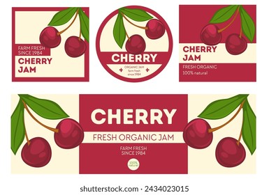 Ripe cherry branch vector illustration, for authentic jam label designs.