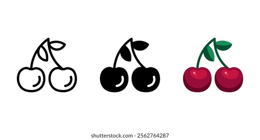 Ripe cherry color icon. Red berry symbol. Fresh fruit sign. Summer pictogram.