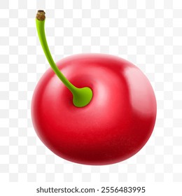 Ripe cherry isolated on a white background. Raw red cherry berry, realistic 3d vector illustration. Ripe of berries, glistening with vibrant hues.