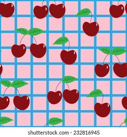ripe cherry on a background of the cell. seamless pattern