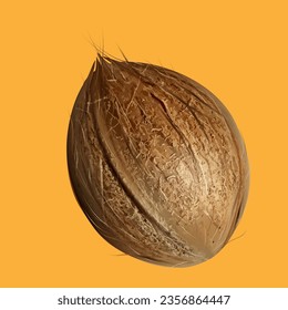 ripe coconut on orange background