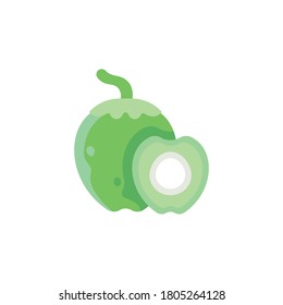 Ripe coconuts and half coconut on white. Coconut drupe with half section. Vector illustration in flat style