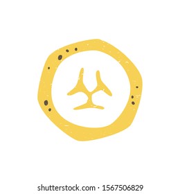 Ripe colored banana slice isolated on transparent background. Colorful pictogram original design. Can be used for infographics, identity or decoration. Vector hand drawn illustration