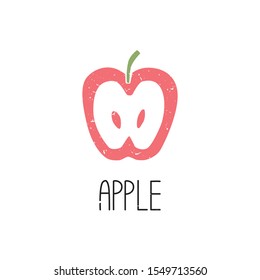 Ripe colored caption apple slice symbol isolated on transparent background. Colorful pictogram original design. Can be used for infographics, identity or decoration. Vector hand drawn illustration