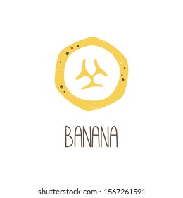 Ripe colored caption banana slice isolated on transparent background. Colorful pictogram original design. Can be used for infographics, identity or decoration. Vector hand drawn illustration