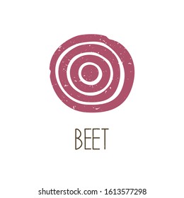 Ripe colored caption beet slice isolated on transparent background. Colorful pictogram original design. Can be used for infographics, identity or decoration. Vector hand drawn illustration