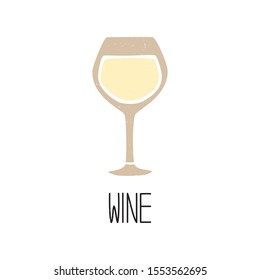 Ripe colored caption glass of white wine isolated on transparent background. Cozy pictogram original design. Vector hand drawn illustration