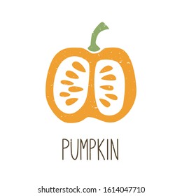 Ripe colored caption pumpkin slice isolated on transparent background. Colorful pictogram original design. Can be used for infographics, identity or decoration. Vector hand drawn illustration