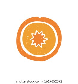 Ripe colored carrot slice isolated on transparent background. Colorful pictogram original design. Can be used for infographics, identity or decoration. Vector hand drawn illustration