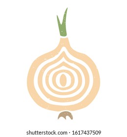 Ripe colored onion slice isolated on transparent background. Colorful pictogram original design. Can be used for infographics, identity or decoration. Vector hand drawn illustration