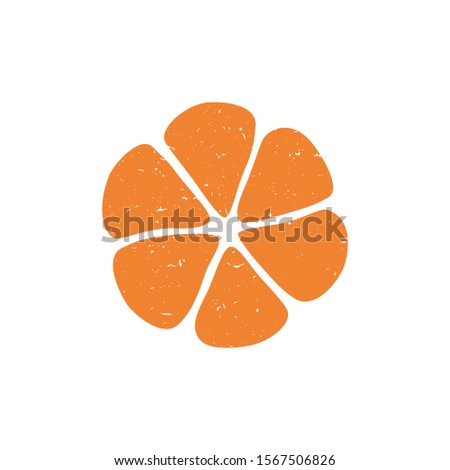 Ripe colored tangerine slice symbol isolated on transparent background. Colorful pictogram original design. Can be used for infographics, identity or decoration. Vector hand drawn illustration