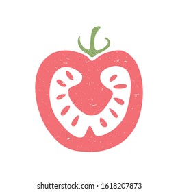 Ripe colored tomato slice isolated on transparent background. Colorful pictogram original design. Can be used for infographics, identity or decoration. Vector hand drawn illustration