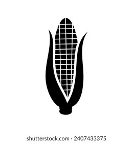 Ripe corn cob with leaves flat vector icon