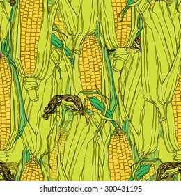 Ripe corn - seamless pattern - hand drawn digital artwork for textiles, fabrics, souvenirs, packaging and greeting cards
