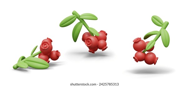 Reife Preiselbeeren auf Stielen mit Blättern. Wilde rote Beeren. Natürlicher Vitamin-Snack