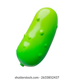 Ripe cucumber 3D plastic style vector icon. Volumetric fresh green vegetable. Salad ingredient, natural healthy organic plant food. Glossy farm harvest, agriculture product