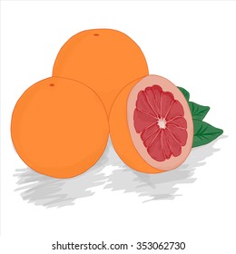 Ripe cut red grapefruit isolated on white background