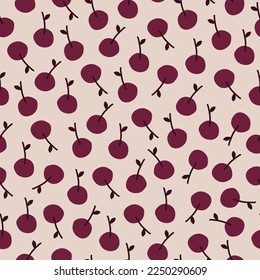 Ripe dark red cherry hand drawn vector illustration. Vintage berries in flat style seamless pattern for fabric, home decor or wallpaper.