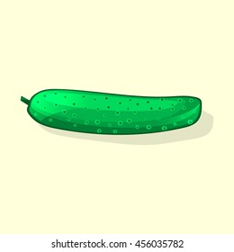 Ripe and delicious cucumber. Vector illustration in cartoon style