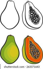 Ripe delicious sliced papaya. Isolated