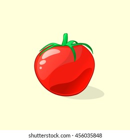 Ripe and delicious tomato. Vector illustration in cartoon style