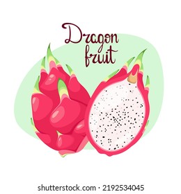 Ripe Dragon Fruit. Cartoon Design.
