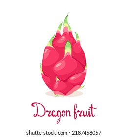 Fruta de dragón madura sobre fondo blanco. Diseño de caricaturas.
