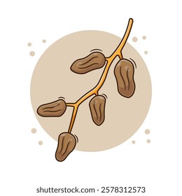 Ripe dried dates fruits cartoon illustration icon mascot symbol on branch with flat style concept