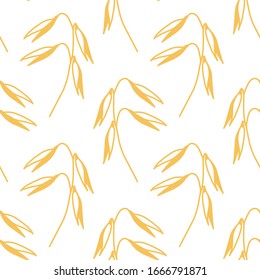 Ripe Ears of oats on a white background. Vector Seamless pattern with oatmeal . Hand-drawn illustration of Healthy lifestyle.