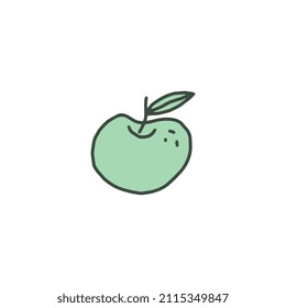 Reife, frische Apfel mit handgezeichnet gezogener, doodle Vektorgrafik einzeln auf weißem Hintergrund. Sommerapfelfrucht für Saft und Lebensmittelverpackungen.