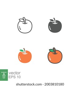 Ripe and fresh orange or citrus fruit silhouette flat line color for food apps and website. Round Organic Fruit, vegan, vegetarian icon. Vector illustration. Design on white background. EPS10