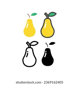 Ripe and fresh pear fruit with single leaf silhouette flat line color design for food apps and website. Organic Fruit, vegan, vegetarian icon. Vector illustration. Design on white background. EPS10