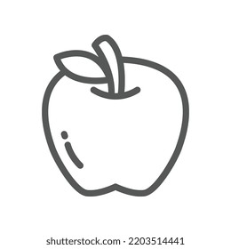 Ripe and fresh red apple fruit with single green leaf silhouette flat line color for food apps and website. Organic Fruit, vegan, vegetarian icon. Vector illustration filled outline style EPS10