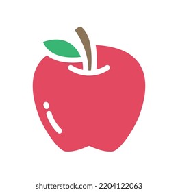 Ripe and fresh red apple fruit with single green leaf silhouette flat line color for food apps and website. Organic Fruit, vegan, vegetarian icon. Vector illustration filled outline style EPS10