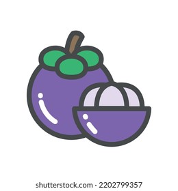 Ripe and fresh round mangosteen and slice fruit single silhouette flat outline color for food apps and website. Organic Fruit vegan, vegetarian icon Vector illustration filled outline style EPS10