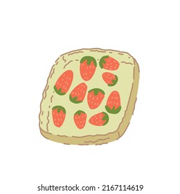 Ripe fresh strawberries lying on basket decorated with green leaves. Seasonal colorful vector illustration in modern flat style.
