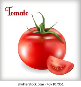 Ripe fresh tomato isolated on the white background. Vector illustration