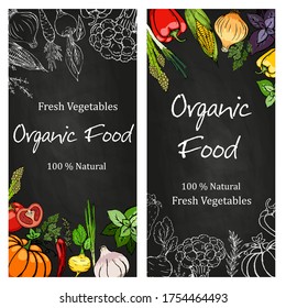 Ripe, fresh vegetables with aromatic herbs on a dark background. Food collection.
Stock vector.