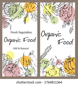 Ripe, fresh vegetables with aromatic herbs on a light background. Food collection.
Stock vector.

