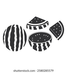 Ripe Fresh Watermelon Silhouette. Black Healthy Watermelon Element. Watermelon Icon.