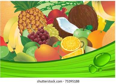 Ripe fruit juice vector background.