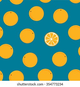 Ripe fruit on a plain pattern. Mandarin. Seamless vector texture with mandarin. Background with oranges. Rain of fruits. Citrus. 