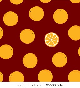 Ripe fruit on a plain pattern. Mandarin. Seamless vector texture with mandarin. Background with oranges. Rain of fruits. Citrus. 