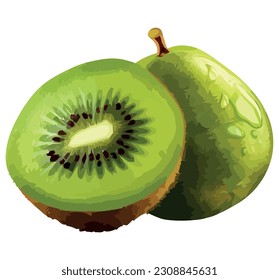 Ripe fruit slice of kiwi over white