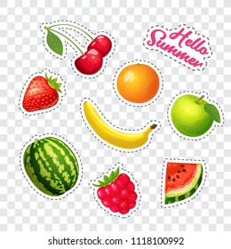 Ripe fruits and berries. Vector stickers with fruits