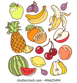 Ripe fruits set of colored vector images for design and illustration.